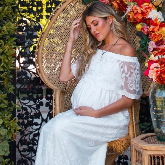 Pinkblush Lace Off Shoulder Maternity Maxi - Picture 1 of 8